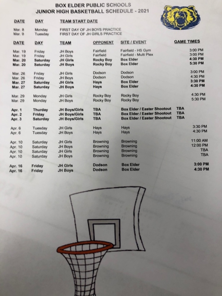 junior high basketball schedule