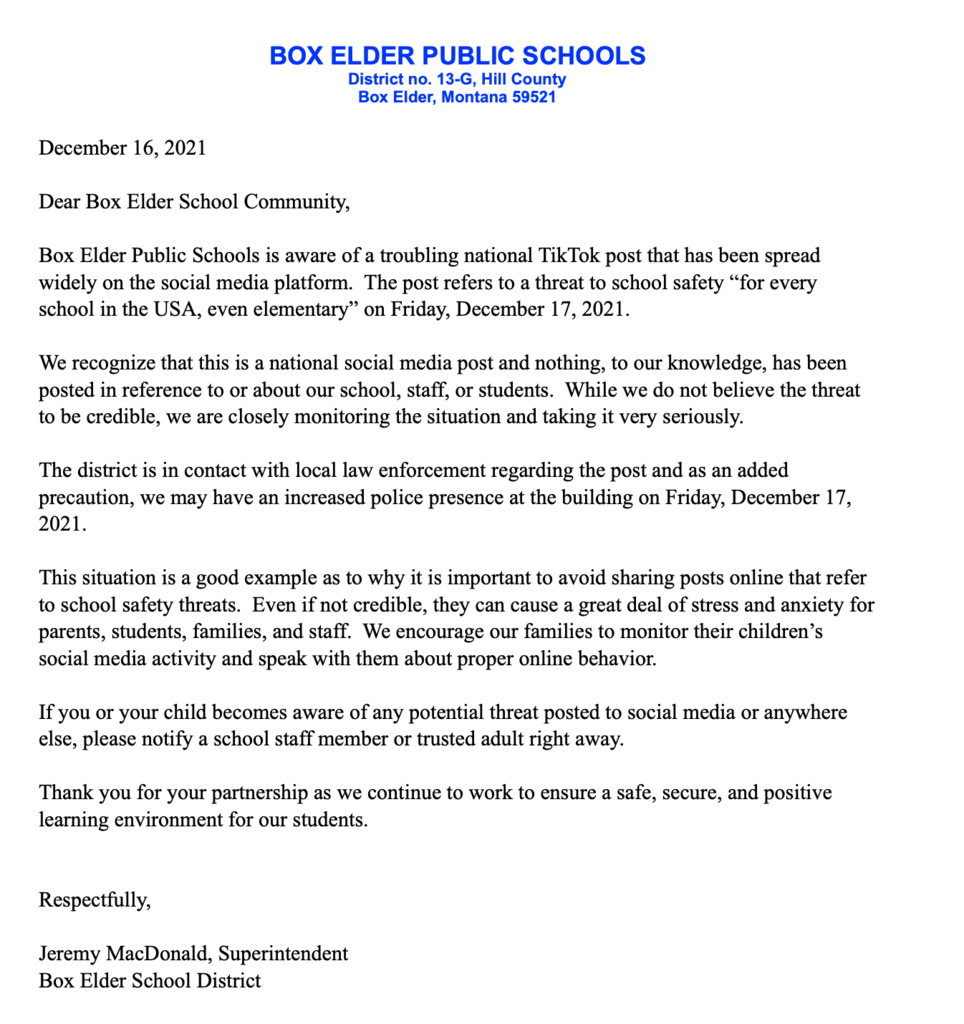 Public Notice from Superintendent MacDonald 12.16.21