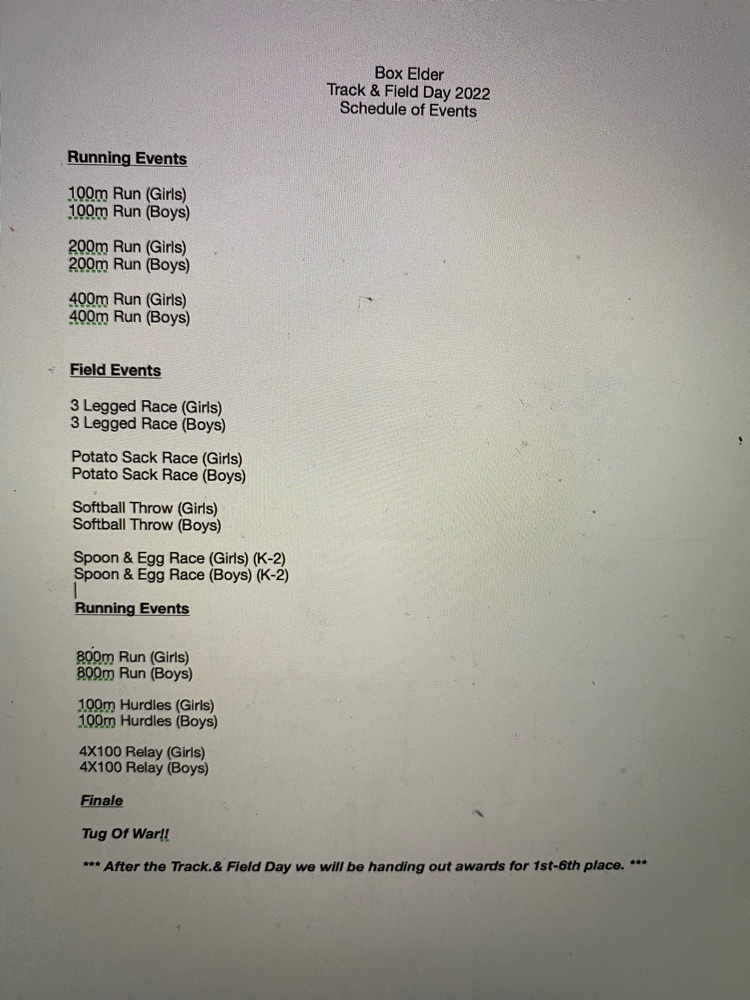 Field Day Events list
