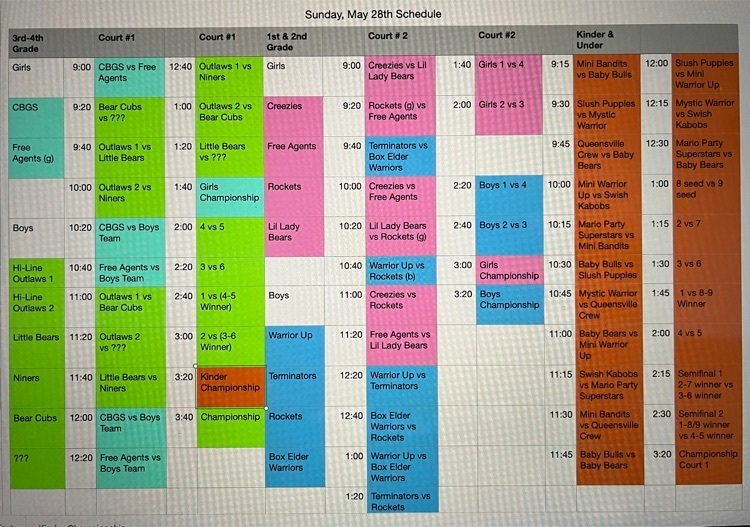 K. 1-2, 3-4 schedules